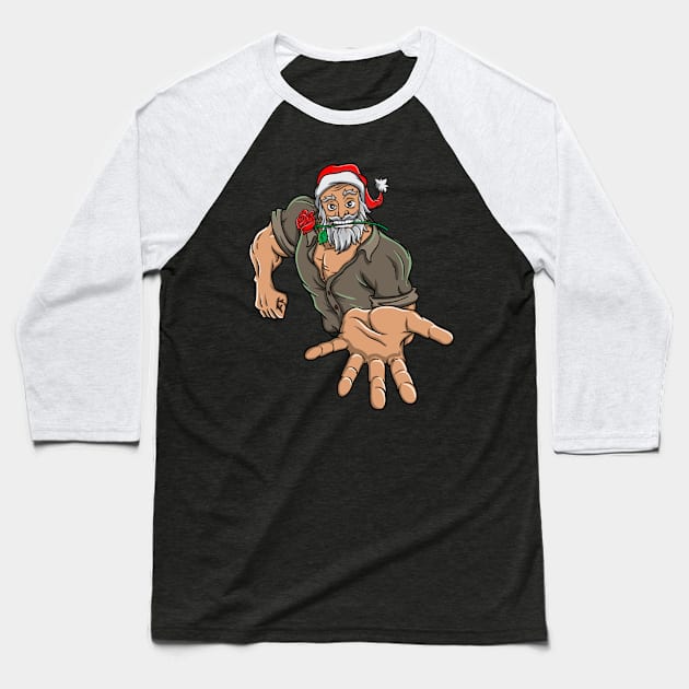 Topless Macho Santa Claus Christmas Funny Gift Baseball T-Shirt by TellingTales